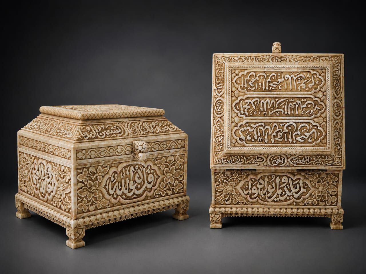 rare islamic handcraved camel bone box